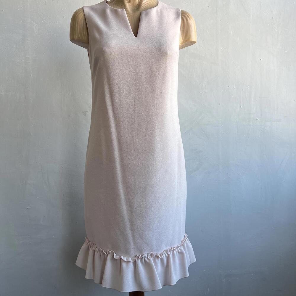 Karl Lagerfeld Paris Womens Blush Pink Shift Dress Size 2 Sleeveless Ruffle Trim